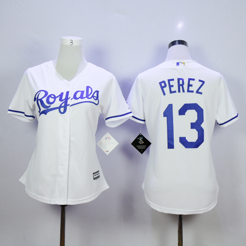 Women Kansas City Royals #13 Perez White MLB Jerseys->women mlb jersey->Women Jersey